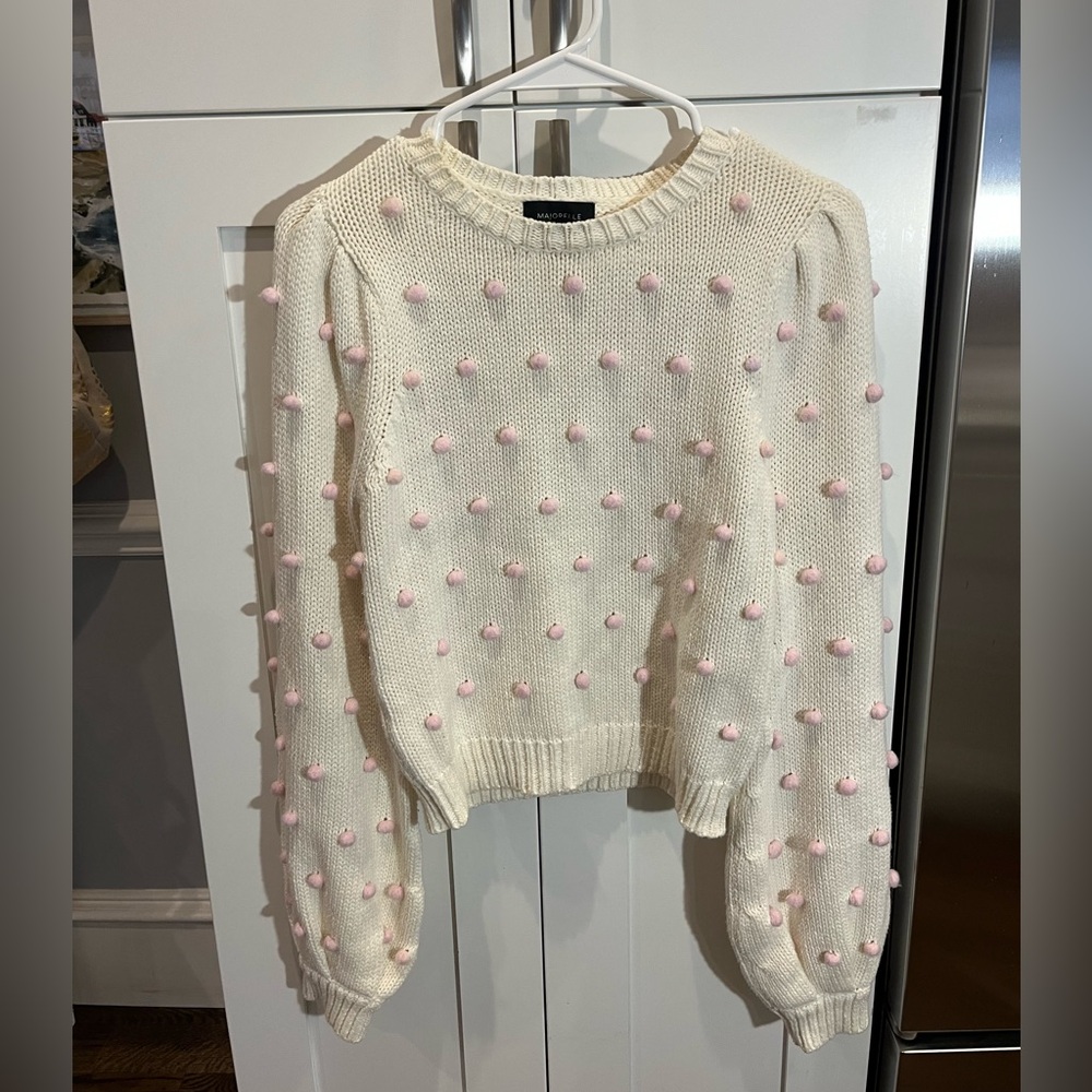 Majorelle white knit sweater with pink pom poms xs